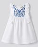 Bonfino 100% Cotton Slub Woven Frill Sleeves Floral Embroidered A Line Frock - White