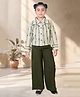 Tiny Girl Cotton Woven Full Sleeves Floral Embroidered Shirt & Palazzo Set - Olive Green
