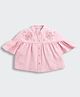 Tiny Girl Woven Half Flutter Sleeves Pearl & Stone Embellished Floral Applique Detailed Shirt - Pink