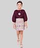 Tiny Girl Woven Three Fourth Sleeves Floral Applique Detailed Dress - Maroon