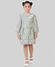 Tiny Girl Woven Three Fourth Sleeves Floral Applique Detailed & Embroidered Dress - Green