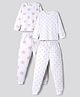 Primo Gino 100% Cotton Knit Full Sleeves T-Shirt & Pyjama Co-ord Night Suits With Star Print Pack of 2 - White