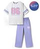 Primo Gino 100% Cotton Knit Half Sleeves T-Shirt & Pyjama Night-Suit With Text Print - White & Blue