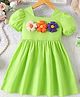 Mark & Mia Cotton Half Puffed Sleeves Frock with Floral Applique - Light Green