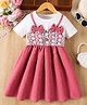 Mark & Mia Half Sleeves Frock with Bow Applique & Lace Detailing - Dark Pink