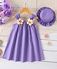 Mark & Mia Sleeveless Solid Colour A Line Party Frock with Floral Applique & Hat - Purple