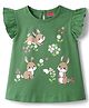 Babyhug Cotton Knit Frill Sleeves T-Shirt With Bunny & Floral Print - Multicolor