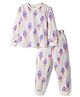 Primo Gino 100% Cotton Knit Full Sleeves T-Shirt & Pyjama Co-ord Night Suit With Ice Cream Print - White