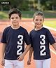 Pine Active Knit Drop Shoulder Half Sleeves T-Shirt with Numbers Print - Navy Blue