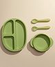 BabyStreet - FDA approved Silicone Feeding set for Mess Free Feeding, Non-Toxic, Non-Slip (Pack of 3) - Olive