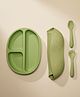 BabyStreet Silicone Suction Travel Mealtime Essentials, Self-Feeding, FDA Approved, Non-Toxic, Non-Slip, Pack of 3 - Olive