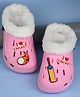 Yellow Bee Cricketer Applique & Perforated Plush Line Detailed Clogs - Pink