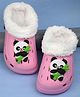 Yellow Bee Panda Applique Detailed Plush Line Detailed Clogs - Pink