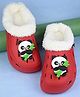 Yellow Bee Panda Applique Detailed Perforated Plush Line Detailed Clogs - Red