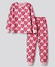 Primo Gino Cotton Knit Full Sleeves T-Shirt & Pyjama Co-Ords Night Suit Heart Print - Pink