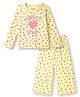 Primo Gino 100% Cotton Knit Full Sleeves T-Shirt & Pyjama Co-Ord Night Suit With Heart & Text Print - Light Yellow