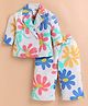 KIDZELLO Cotton Knit Full Sleeves Floral Printed  Blazer & Pant Set With Waistcoat - Blue