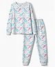 Primo Gino 100% Cotton Knit Full Sleeves Co-Ord T-Shirt & Pyjama Night Suit With Tennis Print - White