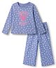Primo Gino 100% Cotton Knit Full Sleeves T-Shirt & Pyjama Co-Ord Night Suit With Heart & Text Print - Light Blue