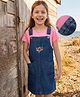 Hola Bonita Cotton Knit Half Sleeves T-Shirt with Denim Pinafore with Floral Embroidery - Blue