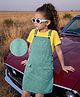Hola Bonita Cotton Knit Half Sleeves T-Shirt & Denim Dungaree Dress with Floral Embroidery - Sea Green