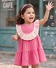 Babyoye 100% Cotton Woven Sleeveless Solid Textured Tiered Frock With Lace Detailing - Pink