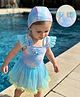 Mark & Mia Sleeveless Shells Printed Frock Swimsuit With Cap - Light Blue