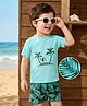 Mark & Mia Raglan Half Sleeves Beach Theme Printed Two Piece Swimsuit - Aqua Blue