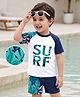 Mark & Mia Raglan Half Sleeves Surf Theme Printed Two Piece Swimsuit - Navy Blue