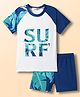 Mark & Mia Raglan Half Sleeves Beach Theme Printed Two Piece Swimsuit - Navy Blue
