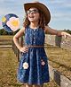 Hola Bonita Cotton Woven Sleeveless Denim Floral Patch Fit & Flared Dress with Belt - Blue