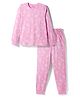Primo Gino 100% Cotton Knit Full Sleeves Tennis Printed Co-Ords T-Shirt & Pyjama Night Suit - Pink
