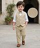 Babyhug Knit Full Sleeves Solid Colour 3 Piece Party Suit with Bow - Beige