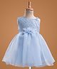 Babyhug Mesh Woven Sleeveless One Shoulder Party Dress With Floral Embroidery & Sequin Detailing - Light Blue