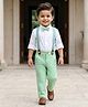 Babyhug Cotton Blend Knit Full Sleeves Solid Party Shirt & Trouser Set With Bow & Suspender - Sea Green & White