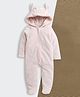 Nino Bambino Velour Knit Full Sleeves Ear Applique Detailed Hooded & Footed Romper - Baby Pink