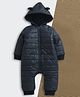 Nino Bambino Woven Full Sleeves Solid Winter Hooded Quilted Romper - Navy