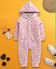 Nino Bambino Velour Knit Full Sleeves Heart Printed Hooded Romper - Pink
