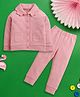 Nino Bambino Fleece Knit Full Sleeves Solid Winter Sweat Jacket & Joggers Set - Pink