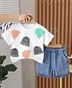 POP STREET KIDS Cotton Knit Half Sleeves Abstract Designed  Tee & Shorts Set - White