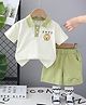 POP STREET KIDS Cotton Knit Half Sleeves Lion Printed Tee & Shorts Set - Green
