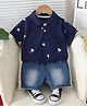 POP STREET KIDS Cotton Knit Half Sleeves Teddy Printed Tee & Shorts Set - Blue
