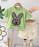POP STREET KIDS Cotton Knit Half Sleeves Rabbit Printed Tee With Shorts Set - Green