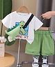 POP STREET KIDS Cotton Knit Half Sleeves Dinosaur Applique Detailed Tee & Shorts Set - White