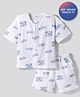 Bonfino 100% Cotton Woven Double Cloth Drop Shoulder Half Sleeves Co-ords Oversized Shirt & Shorts Set with Fish Print - White