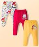 Babyhug Disney Interlock Knit Full Length Diaper Leggings with Marie Graphic Pack of 3 - Red Yellow & White