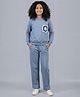 Funkrafts Looper Knit Full Sleeves Floral Patch Detailed Sweatshirt & Pants Set - Blue