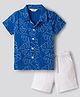 Bonfino 100% Cotton Woven Half Sleeves Double Cloth Leaf Embroidered Shirt & Shorts Set - Blue & White
