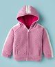 Yellow Apple Knit Full Sleeves Front Open Hooded Sweater with Cable Knit Design - Pink