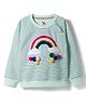 Yellow Apple Knit Full Sleeves Striped Pullover Sweater with Rainbow Embroidery - Sea Green